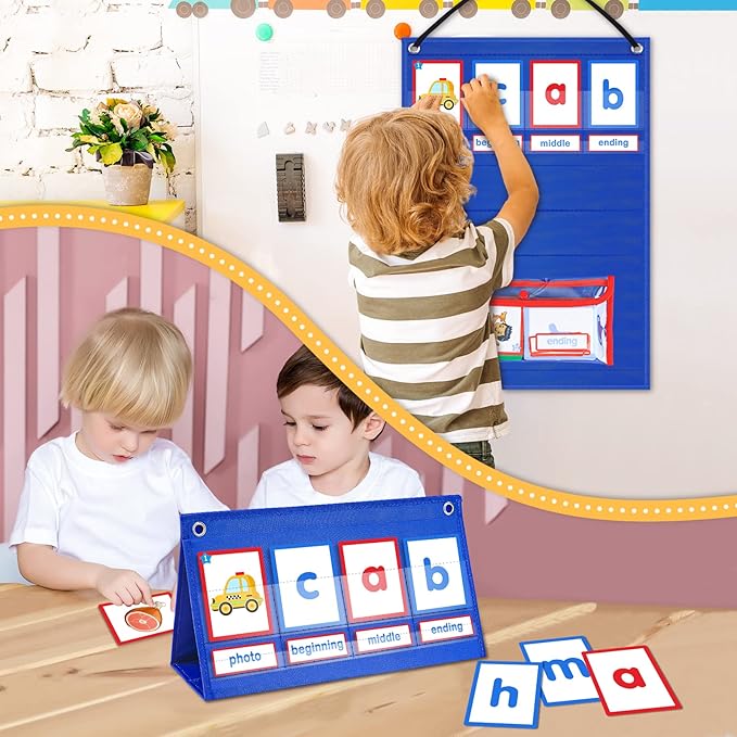 CVC Word Building Desktop Pocket Chart with 108 Phonics Flash Cards for Early Reading & Spelling | Alphabet Learning Tools for Preschool, Kindergarten, and Homeschooling