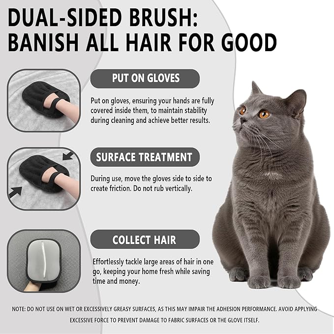 Pet Hair Removal Glove for Dogs & Cats, Five-Finger Electrostatic Glove for Clothes, Couch,Carpets, Car Seat, Individually Wrapped 1 Pack Black, L