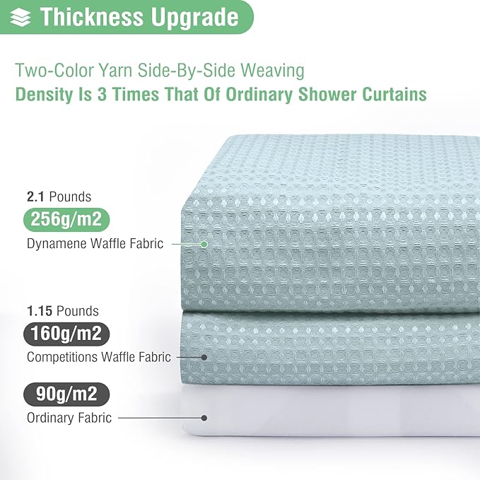 Dynamene Extra Long Shower Curtain - 84 Inch Long Fog Blue Waffle Weave Heavy Duty Fabric Bathroom Shower Curtain, Neutral Weighted Hotel Thick Bath Curtain Set with 12 Plastic Hooks,72x84, Fog Blue