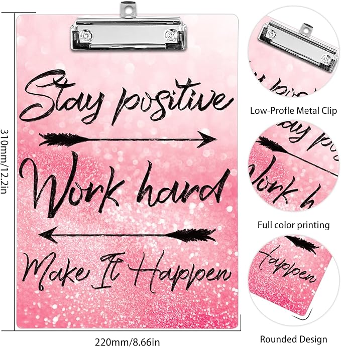 Plastic A4 Clipboards, Cute Fashion Clipboard Decorative, 12.2" x 8.7" Standard A4 Size Clipboards, Plastic Acrylic Clipboard for Teacher, Social Worker, Students,Women, Office Supplies (Positive)