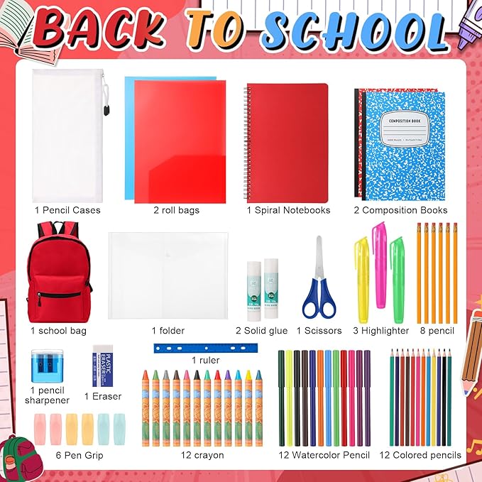 79 Pcs Christmas Gift Box for K-5 Elementary Middle Kit Bundle Bulk Essential for Operation Charity Xmas Gift(Red)