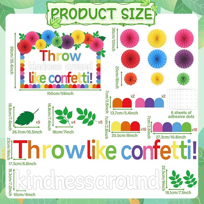 Classroom Bulletin Board Decorations with 3D Paper Fans Inspirational Throw Kindness Around Like Confetti Bulletin Board Set for Back to School Motivational Office Home Wall Door Chalkboard Decor