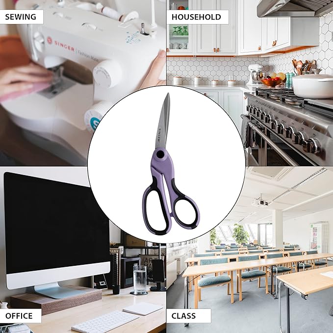 SINGER ProSeries Sewing 8.5" Heavy Duty Fabric Scissors and 4.5" Craft Detail Scissors Set, Lilac Purple, Set of 2 Sewing Scissors