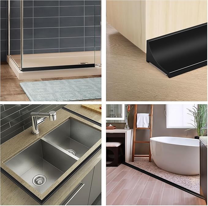 39Inch Shower Threshold Water Dam, Self-Adhesive Silicone Shower Barrier Water Stopper Shower Door Bottom Seal Strip Shower Splash Guard for Bathroom Kitchen Bathtub