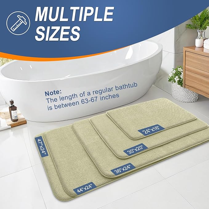 OLANLY Thick Memory Foam Bath Mats Rugs 36x24, Extra Soft Absorbent Bathroom Rug, Quick Dry Bath Mat, Non-Slip, Machine Washable Carpet for Bathroom, Tub and Shower, Home Decor Accessories, Vanilla
