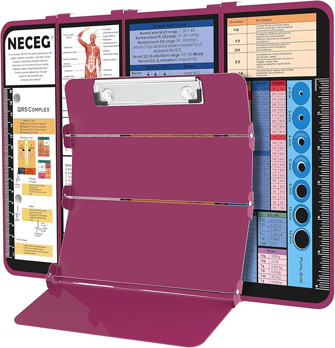 Nursing Clipboard Foldable-4 Layers Aluminum Nurse Foldable Clipboard Nursing Medical Edition Cheat Sheets, Pocket Size Pen Clip for Nurses Students School and Doctors- Wine