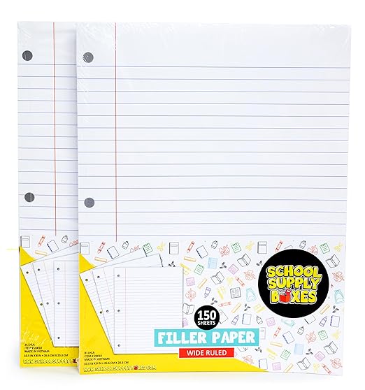 School Supply Boxes | Elementary Writing Case (2 Boxes) | Back to School Essentials Kit for Students & Teachers | Includes Wide-Ruled Filler Paper, Wide-Ruled Notebooks, 12 ct. Pens, & More
