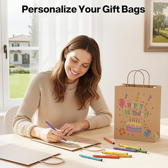 Simple Deluxe 250 Pack Kraft Paper Bags with Handles 10x5x13 - Made in USA -15 Lb Max Load - 100% Recycled Natural Brown Shopping Bags for Retail, Gifts & Merchandise (Premium 90GSM)
