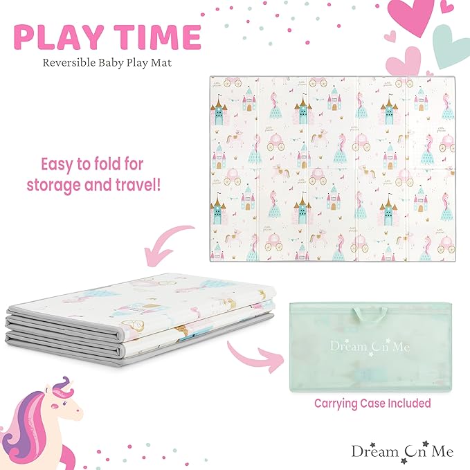 Dream On Me Play Time Reversible Baby Playmat, Foldable Extra Large Thick Foam Crawling Playmats for Toddlers, Waterproof Portable Playmat for Babies