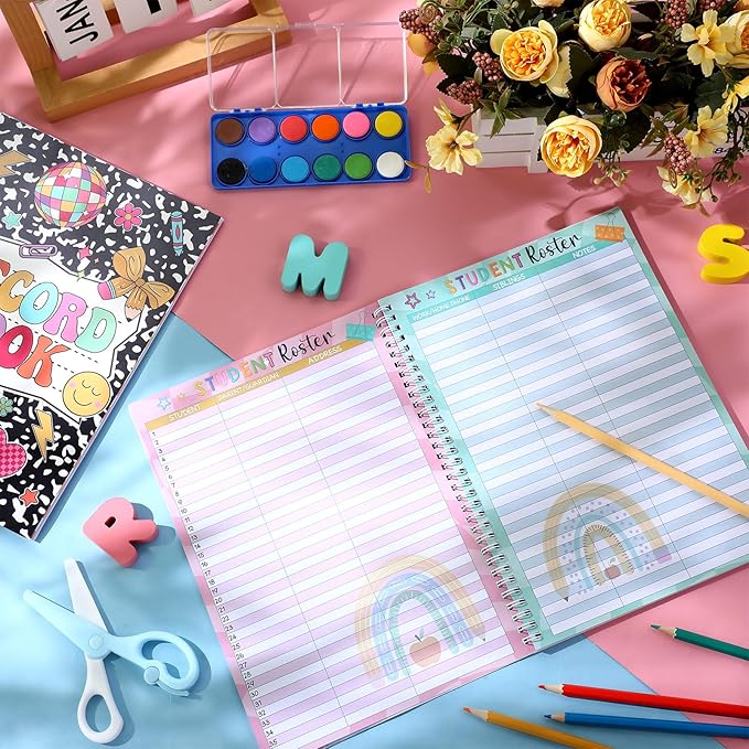 Fuyoooo Teacher Record Book Teacher Grade Book 2026-2027 Spiral Bound Composition Record Class Planner 2026 Gradebook Office Favors for Classroom Attendance Decoration Double Sided Color Printing