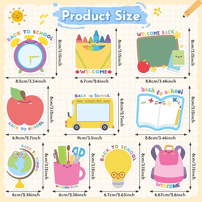 Xqumoi 30 Pack Back to School Sticky Notes - Blackboard Apple Book Globe Bus Shaped Self-Adhesive Writing Memo for Kids Teens Welcome Back Gift School Classroom Office Home Reminder Notepad Supplies