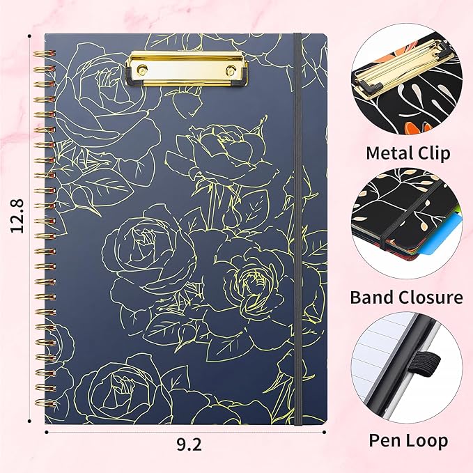 Sooez Clipboard with Refillable Notepad, Clipboard Folder with 10 Storage Pockets for Letter Size, Spiral Clipboards Notebook, Cute Portfolio for School Office Nursing