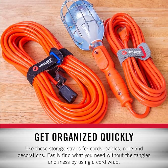 VELCRO Brand Power Cord Wraps | Heavy Duty Straps for Cords, Hoses, Garage or RV Organization | 6pc Multipack | 3 Sizes 12, 16 and 24 Inch | Black and Gray