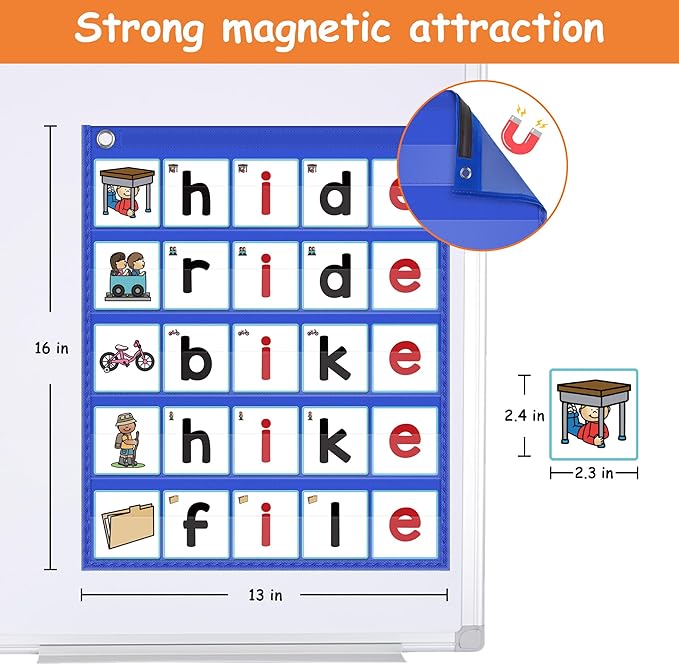 ABCxGOOD CVCE Word Building Pocket Charts with 50 Phonics Flash Cards Classroom Must Haves, CVCE Literacy Games for Beginners in Reading and Spelling.