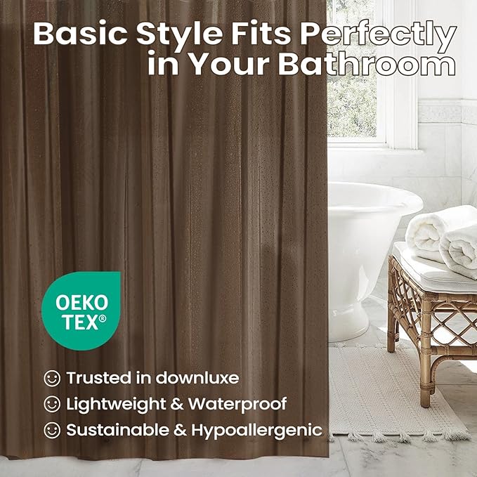 downluxe Frosted Brown Shower Curtain Liner, PEVA Lightweight Plastic Shower Liner with 3 Magnets, 72" x 72" Waterproof Bathroom Curtain