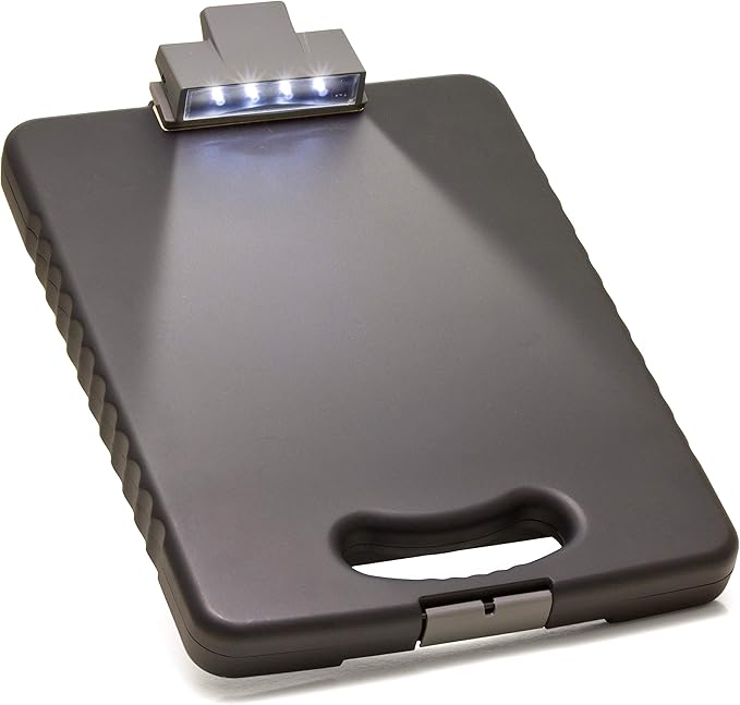 Officemate Deluxe Letter/A4 Size Tablet Clipboard Case with LED Light, Charcoal (83316)