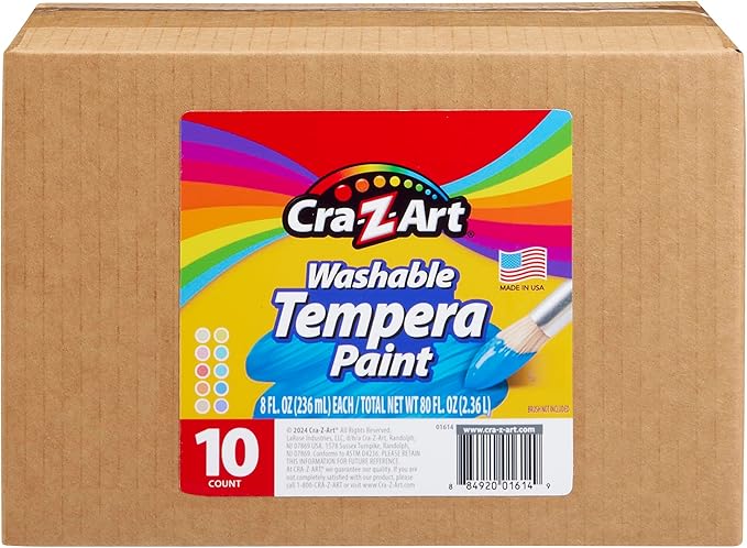 Cra-Z-Art Pastels Washable Tempera Paint For Kids Bulk Pack 10ct, Assorted Soft Pastel Colors Tempera Paint Set 8oz each bottle, Back To School Teachers Supplies