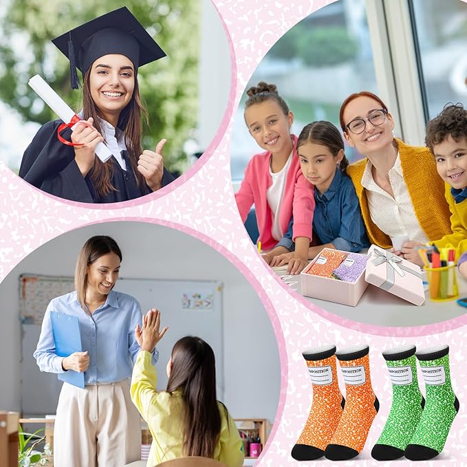 Cutecrop 15 Pcs Teacher Appreciation Gifts Bulk Valentines Funny Teacher Socks for Women Men Thank You Pens Composition Notebook Keychains for Holiday Party Supplies