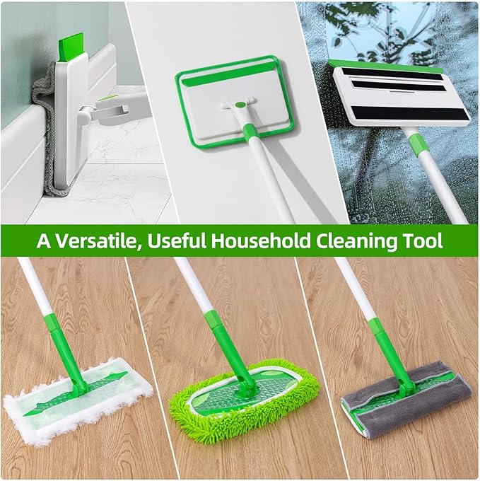Baseboard Cleaner Tool with Handle, Extendable Long Handle Baseboard Floor Cleaning Tool Duster with Reusable Pads for Floorboard
