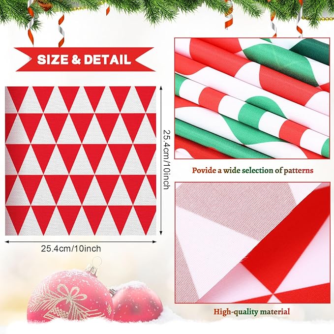 Shimeyao 60 Pcs 10 x 10 Inch Christmas Quilting Fabric Bundle Fat Quarters Stripe Dot Bright Red Green Print Squares Fabric Print Patchwork Supplies for Xmas DIY Decorations Sewing Craft