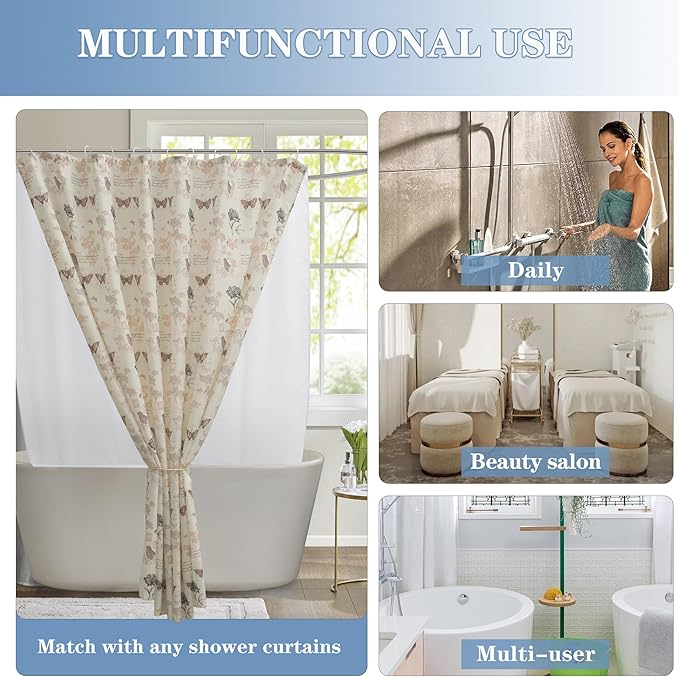 Nasitos Long Fabric Shower Curtain Liners 2 Pack - W72 x H78 - Water Resistant & Lightweight Cloth Shower Curtains for Bath Tub, Soft Hotel Quality, Machine Washable (White, 4 Magnets Included)