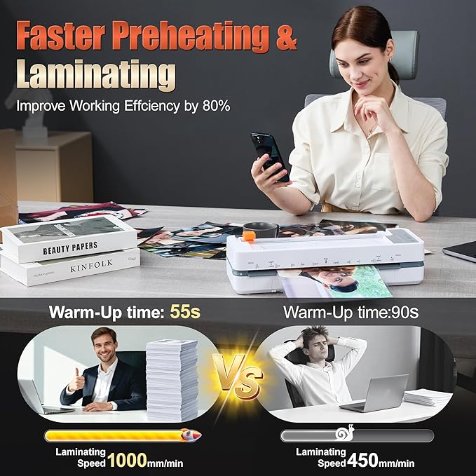 13" 4-Roller Commercial Laminator Machine, 3-10 Mil Thickness Laminating Machine, Fast 55s Warm-Up & 1000mm/min Laminating Speed for Laminating 11x17 & A3 Size, Includes 30 Sheets for Office, School