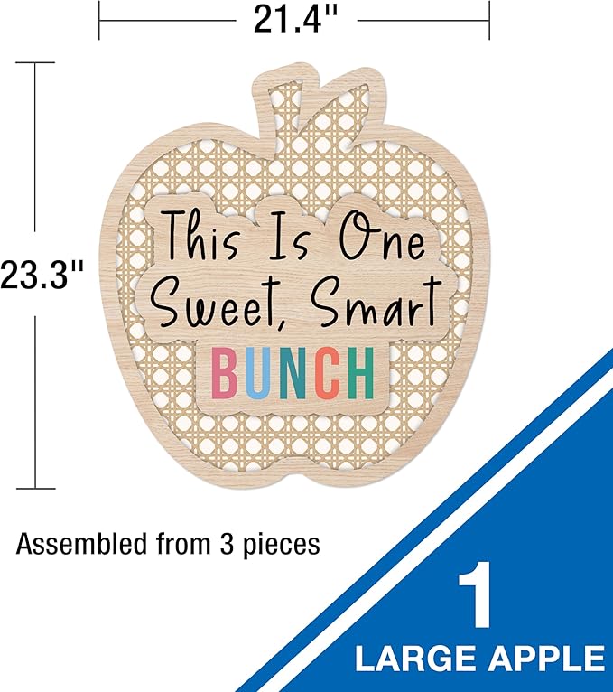Carson Dellosa True to You 59-Piece This is One Sweet, Smart Bunch Motivational Bulletin Board Set, Heart and Apple Modern Décor for Bulletin Board, Cork Board, and Natural Classroom Decor, 110587