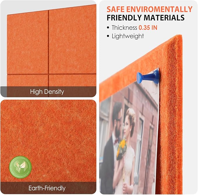 MaxGear Large Cork Board for Wall 36" x 24", Orange Bulletin Board, 6 Pack Felt Wall Tiles with Pushpins, Cork Boards for Office Push Pin Board Tack Board Felt Board