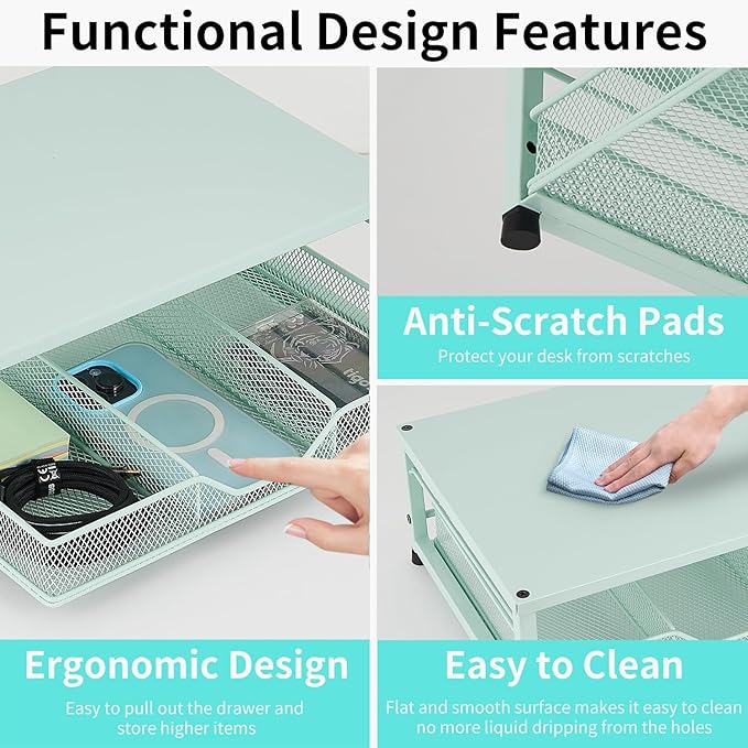 Small Laptop Stand for Desk, Monitor Stand Riser, Office Desk Accessories, Computer Desktop Stand with Drawer for Home, Office, School (Mint Green)