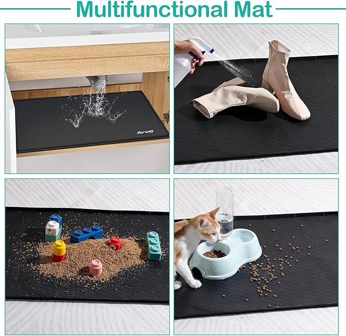 Waterproof Under Sink Mat 28" x 22", Silicone Cabinet Liner, Rubber Protector for Kitchen and Bathroom, Keeps Cabinets Clean, Dry, and Organized (Black)
