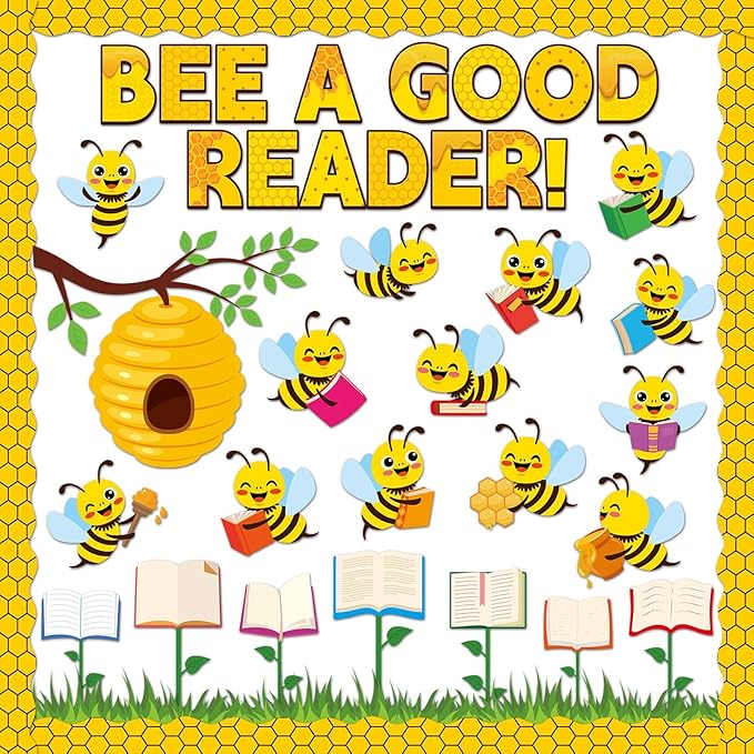 gisgfim Bee Bulletin Board Decorations Bee A Good Reader Cutouts Reading Theme Bulletin Board Borders for Classroom School Library Home Wall Decor(Bees)