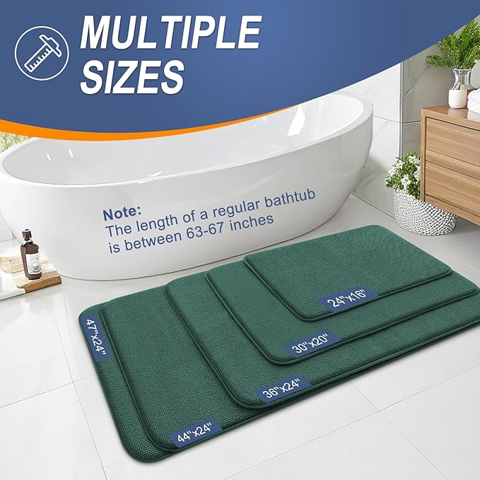 OLANLY Thick Memory Foam Bath Mats Rugs 47x17, Extra Soft Absorbent Bathroom Rug, Quick Dry Bath Mat, Non-Slip, Washable Carpet for Bathroom, Tub and Shower, Home Decor Accessories, Blackish Green