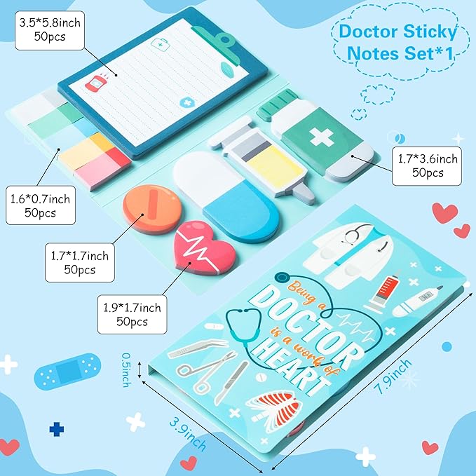 B1ykin Cute Sticky Notes Set - Being A Doctor is A Work of Heart Self-Stick Notes Pad, 550 Sheets Writing Memo Pages Sticky Notepad for Teacher Appreciation Gifts, School Office Supplies (Doctor)