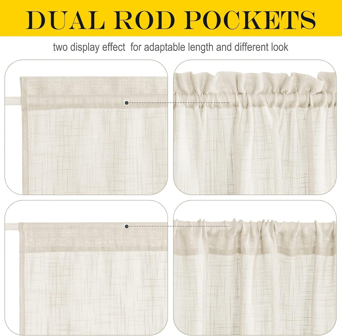 NICETOWN French Door Sheer Curtains for Front Back Patio Glass Door Light Filtering Window Treatment with 1 Tieback, 26" Width x 40" Length, Beige, 1 Panel