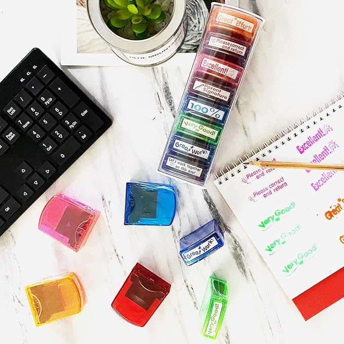 Teacher Stamps for Grading Classroom,Parent Signature Teacher Self-Inking Stamp Set for Homework Teacher Supplies with 8 pcs