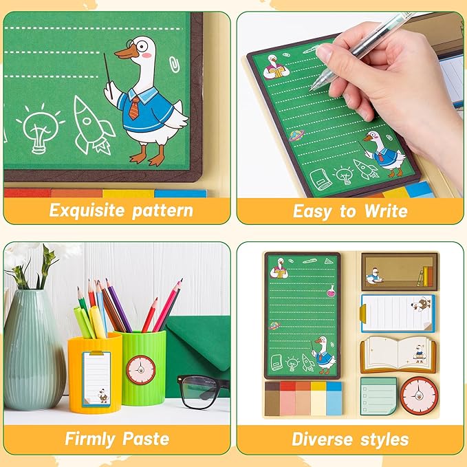 B1ykin Cute Sticky Notes Set - Just A Teacher Goose Self-Stick Notes Pad, 550 Sheets Writing Memo Pages Sticky Notepad for Appreciation Gifts, School Office Party Supplies (Goose Teacher)