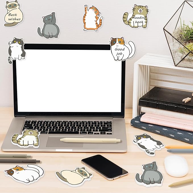 Bright Color Sticky Note - 72Pcs Cute Cat Super Sticky Note Pads Pen Ribbons Set Sticking Power Memo Pads School Supplies Office Products Page Markers Clean Removal Strong Adhesive Index Tabs