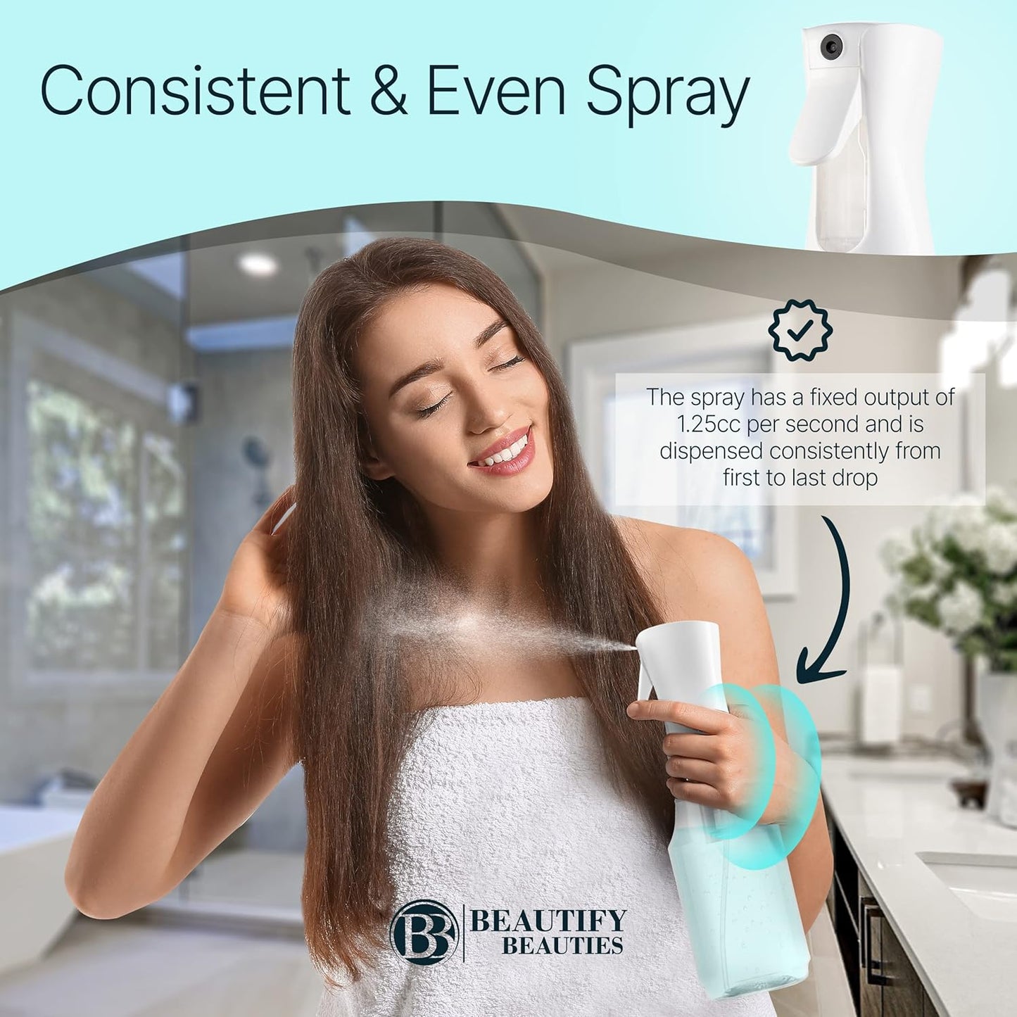 BeautifyBeauties Spray Bottle For Hair – Continuous Mister Spray Bottle for Hairstyling, Cleaning, Plants, Pets, Barbers, Salons, Essential Oil Scents (24 Ounce)