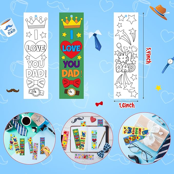 Father's Day Color Your Own Bookmarks for Kids -120Pcs Happy Father's Day DIY Coloring Bulk Blank Bookmark Classroom Art Craft Supplies for Students Sunday School Holiday Party Reward Goodie Fillers