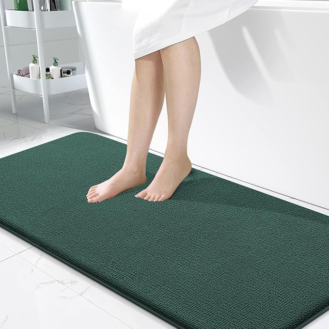 OLANLY Thick Memory Foam Bath Mat Rug 47x24, Extra Soft Absorbent Bathroom Rug, Quick Dry Bath Mats, Non-Slip, Washable Carpet for Bathroom, Tub and Shower, Home Decor Accessories, Blackish Green