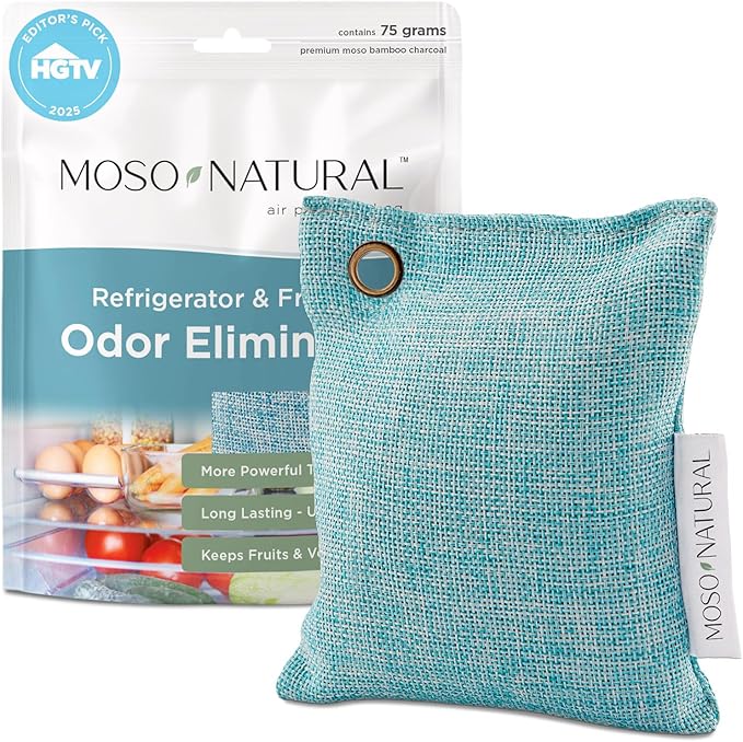 Moso Natural Fridge Odor Eliminator, HGTV Editor’s Pick, Bamboo Charcoal Refrigerator Deodorizer for Fridge and Freezer, Unscented Reusable Odor Absorber