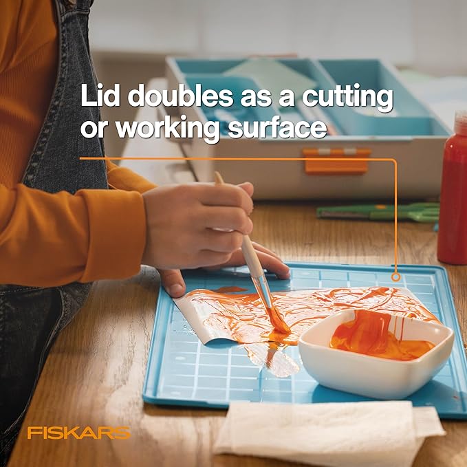 Fiskars Kids Creating Toolbox – Portable Art Storage Organizer with Reversible Lid, Carry Handle, and Secure Snap-Close Design