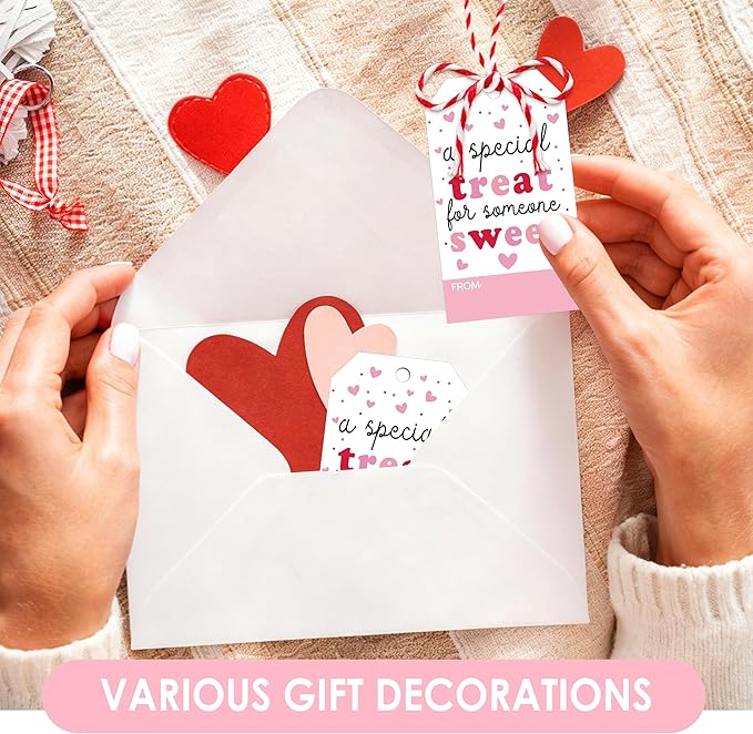 Valentines Day Gift Tags - 50Pcs Happy Valentine's Day Tags with String, A Special Treat for Someone Sweet Tag for Gift Wrapping, Valentine's Day Decoration