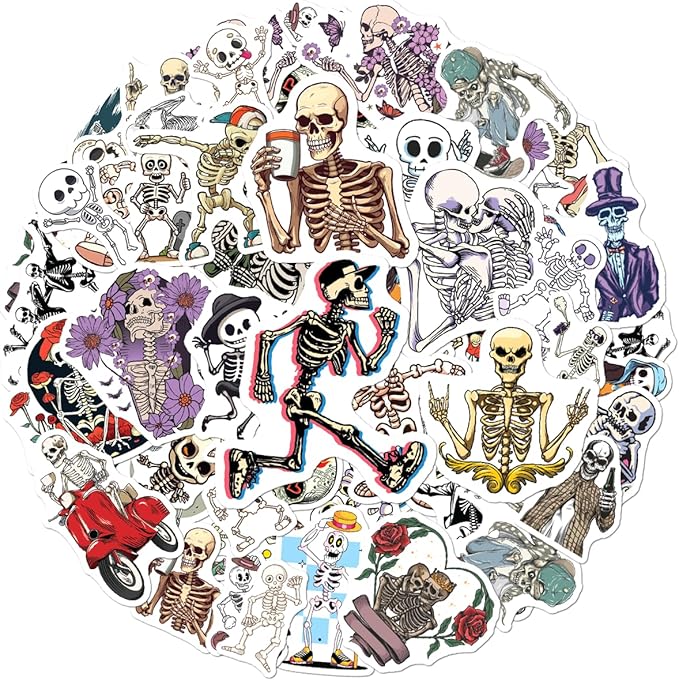Dancing Skeleton Aesthetic Stickers Pack 50Pcs Vinyl Decals for Water Bottles Laptop Luggage Computer Phone Case Cups Teens Adults Women Kids Funny Gothic Alternative Style Hat
