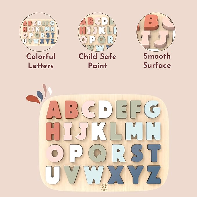 Speedy Monkey Colorful Wooden Alphabet Puzzle | Non Toxic, Child-Safe Paint, Learning Toy for Kids, Educational Fun, Easy-Grasp Letters, Enhances Fine Motor Skills