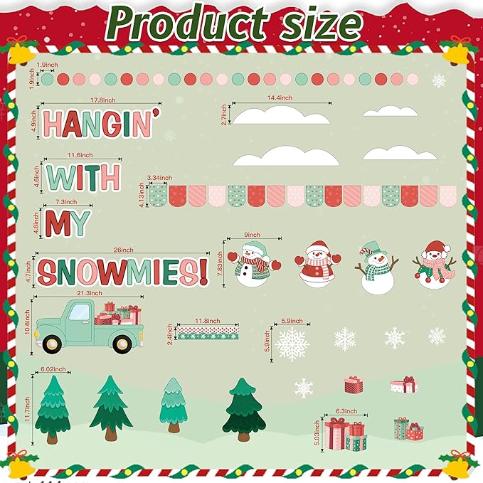 Winter Bulletin Board Decorations Winter Bulletin Board Set Snowman Hangin’ with My Snowmies Christmas Tree Truck Cutouts Holiday Decoration for Classroom School Chalkboard Wall Door Decor