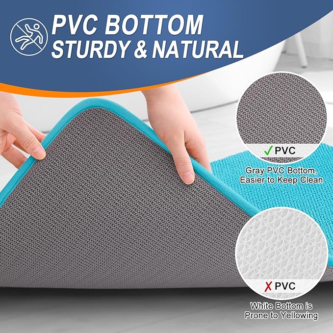 OLANLY Thick Memory Foam Bath Mats Rugs 44x24, Extra Soft Absorbent Bathroom Rug, Quick Dry Bath Mat, Non-Slip, Machine Washable Carpet for Bathroom, Tub and Shower, Home Decor Accessories, Aqua Sky