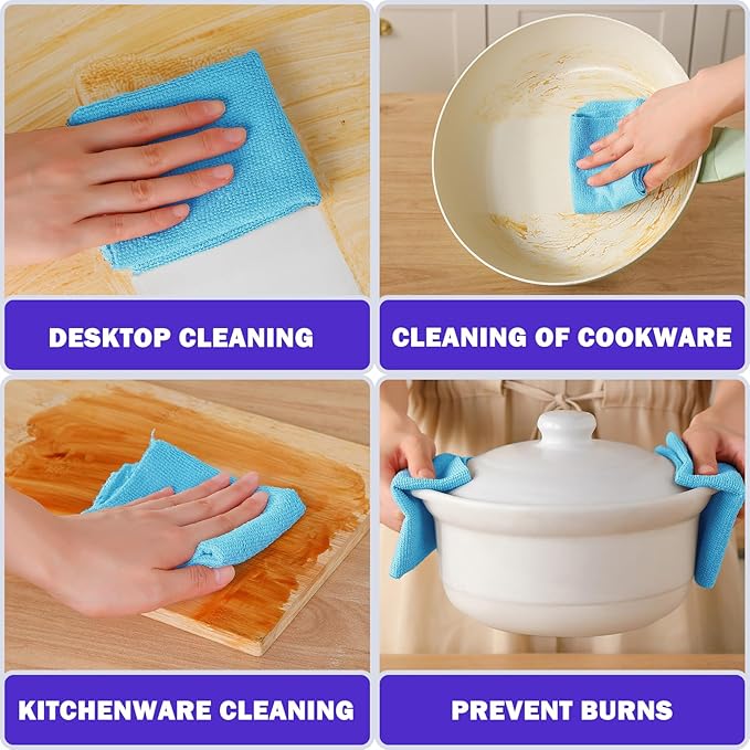 55 Pack Microfiber Cleaning Cloth Roll, Tear Away Reusable Towels, 11" X 9", Ultra Absorbent & Lint Free Microfiber Cloth for Cleaning Cars, Kitchen, Window, Home and Shop, Blue