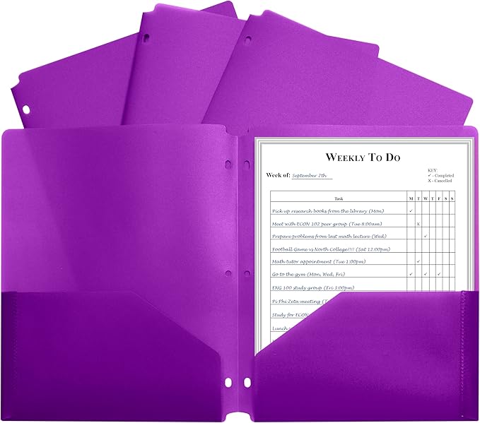 C-Line Two-Pocket Heavyweight Poly Portfolio Folder with Three-Hole Punch, Box of 25, Purple (33939-25)