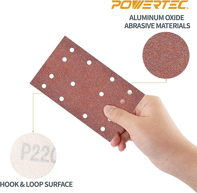 POWERTEC 4R13506-50, 60 Grit for Festool RTS 400/ LS 130, 80mm x 130mm A/O Hook and Loop Sander Pad, 50PK